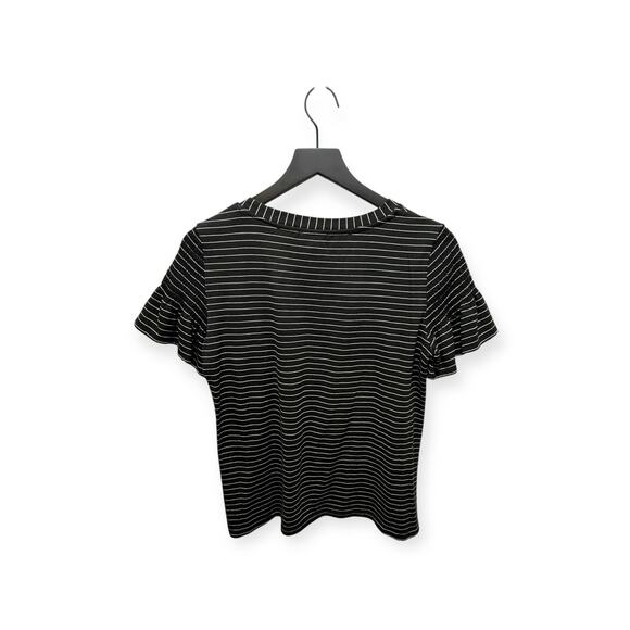 Modern Works Women’s Small Blouse Crewneck Top‎ Striped Black Short Sleave 420 - Picture 2 of 8